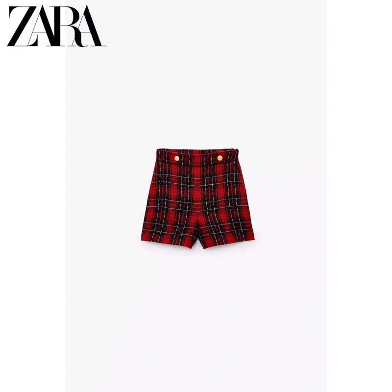 Quần đùi ZARA kẻ caro đỏ, hàng NEW