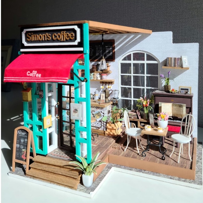 Mô Hình Gỗ 3D Lắp Ráp ROBOTIME DIY Dollhouse Nhà Tí Hon Simon's Coffee DG109