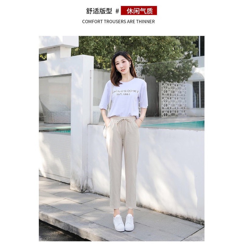 quần đũi nữ cạp chun banamo quần baggy lưng thun chất đũi nhẹ mát mã 39 xmtk