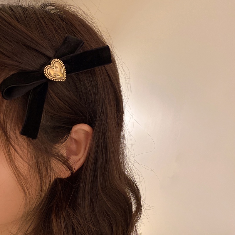 Kẹp tóc/ Dây buộc tóc cao su bọc nhung màu đen phối hình nơ xinh xắn cho nữ