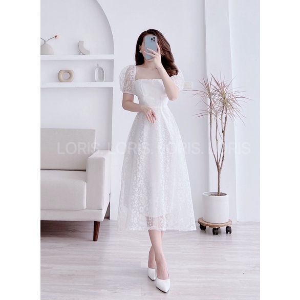 Đầm ren hoa Melisa tay phồng dáng dài xinh xắn