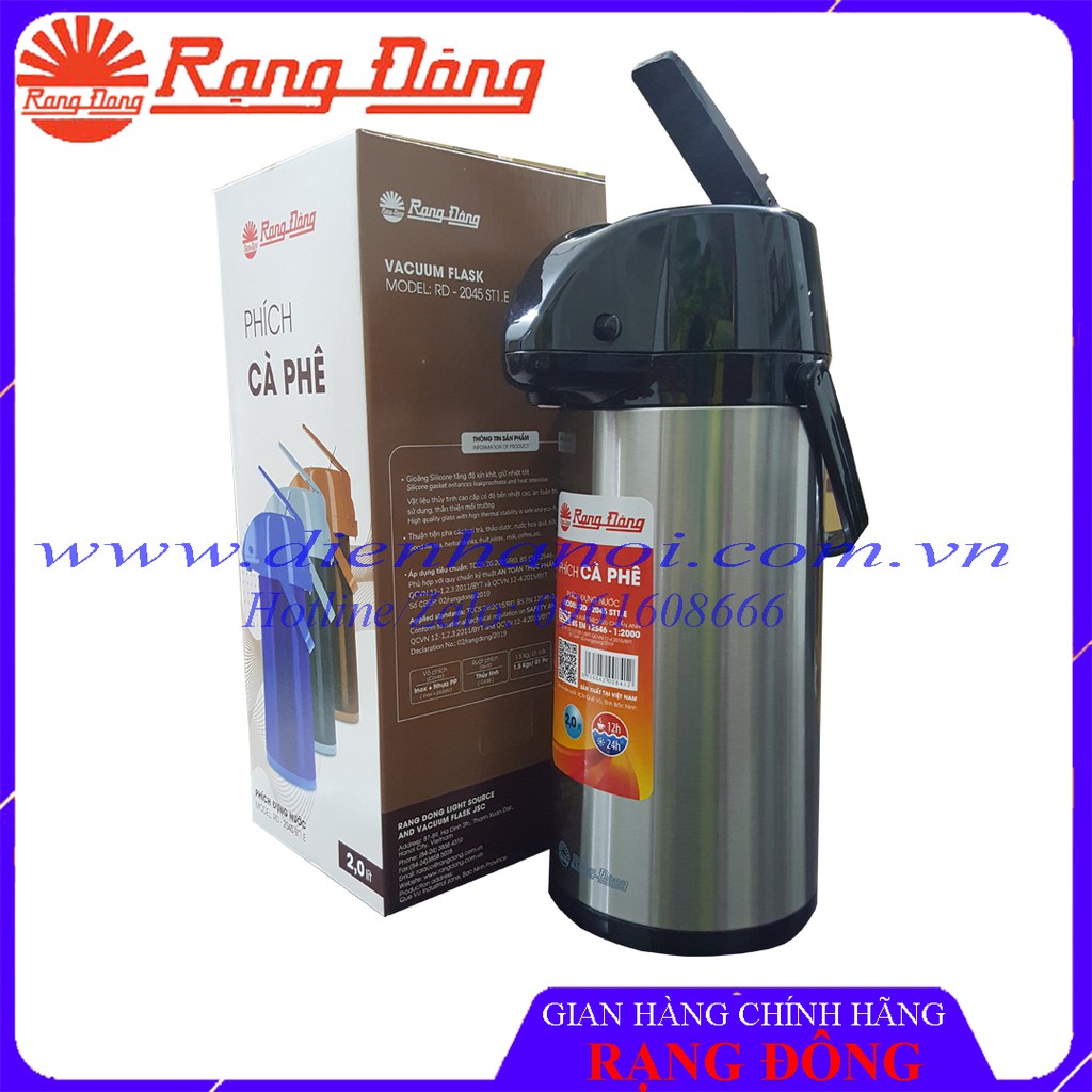 PHÍCH ĐỰNG NƯỚC INOX RẠNG ĐÔNG 2 LÍT, 2.5 LÍT RÓT NƯỚC DẠNG CẦN BƠM, ĐẾ XOAY 360 ĐỘ