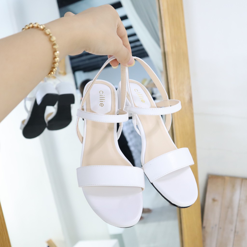 Giày sandal nữ quai ngang gót vuông cao 3cm Cillie 1011