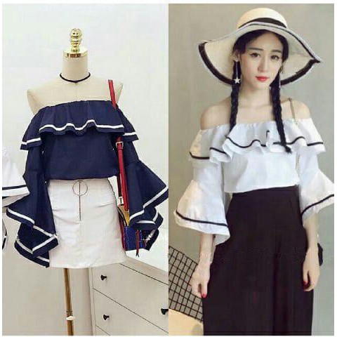Super Chất Lượng Cao SABRINA LINE RO BLOUSE Nữ Màu Xanh Nước Biển Và Trắng!!!
