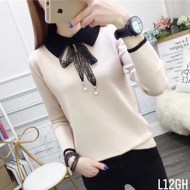 💋FREESHIP💋Áo len siêu phẩm cổ Đức nơ ren đính Ngọc vừa đẹp.Hàng qc l1 | BigBuy360 - bigbuy360.vn