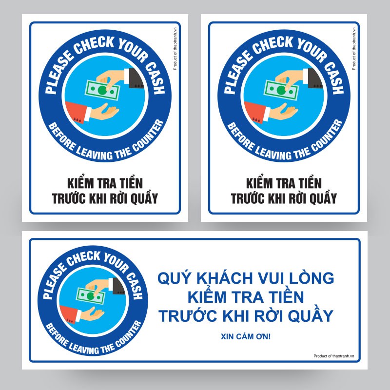 Biển Kiểm Tra Tiền Trước Khi Rời Khỏi Quầy Dành Cho Cửa hàng - Tem Cảnh Báo - Decal Cảnh Báo - Sticker Trang Trí