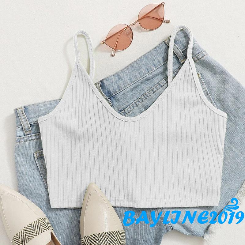 Áo Lửng Hai Dây Cổ Chữ V Hở Lưng Màu Trơn Thời Trang Mùa Hè Có 5 Màu Dành Cho Bạn Gái