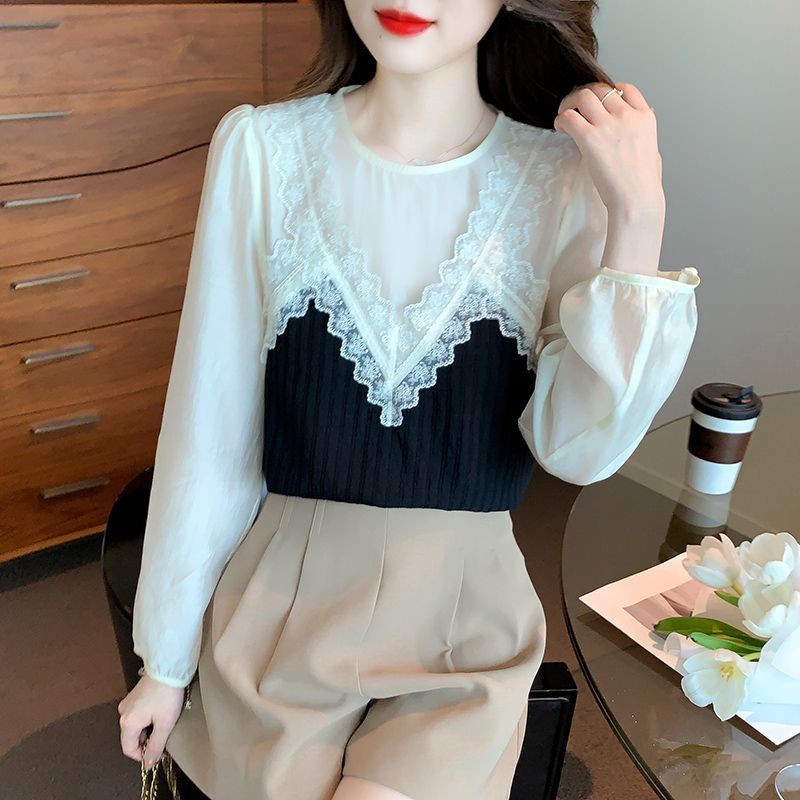 Áo Voan Cổ Tròn Tay Phồng Phối Ren Thời Trang Cho Nữ  tao bao