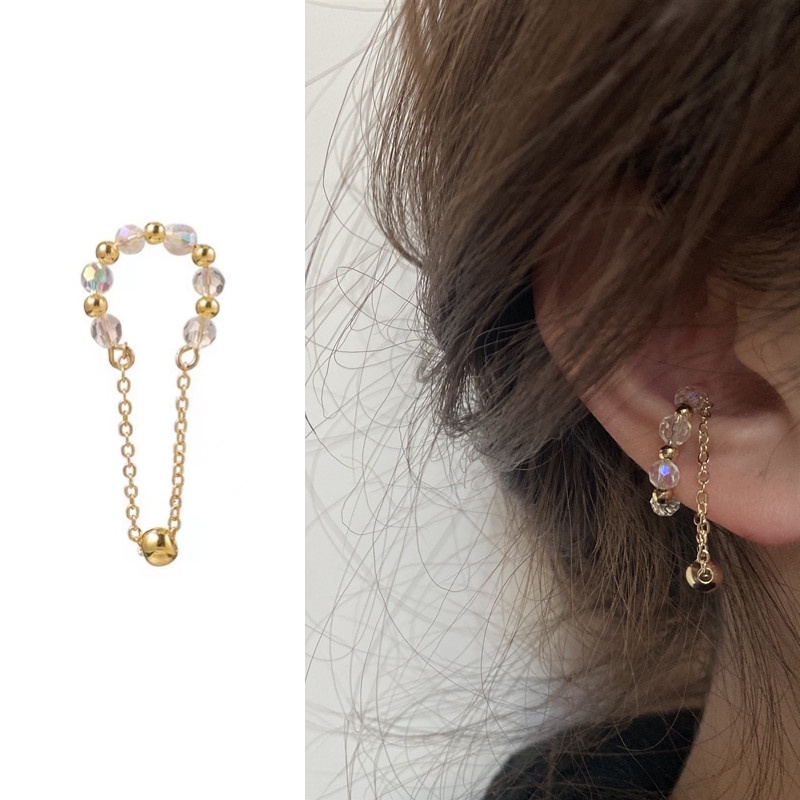 Khuyên tai chuỗi hạt tròn trong suốt đơn giản cá tính thời trang mùa hè F293
