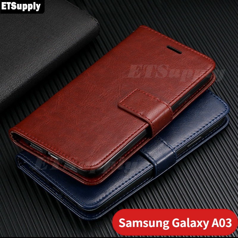 Bao Da Điện Thoại Nắp Gập Kiêm Ví Chất Liệu Da Bò Cổ Điển Có Giá Đỡ Cho Samsung Galaxy A03 2022 A03S