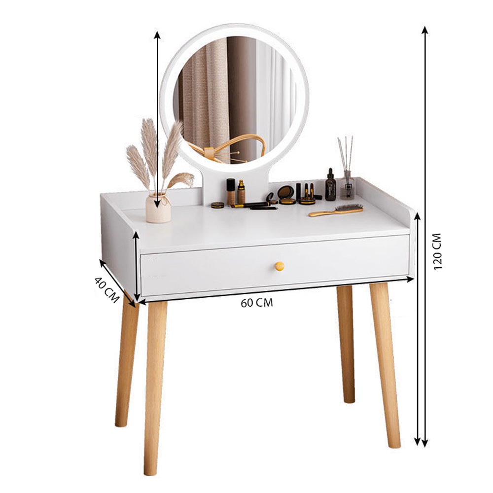 Bàn trang điểm gương led, bàn trang điểm gỗ mini ngồi bệt decor phòng phong cách Bắc Âu – SGP202