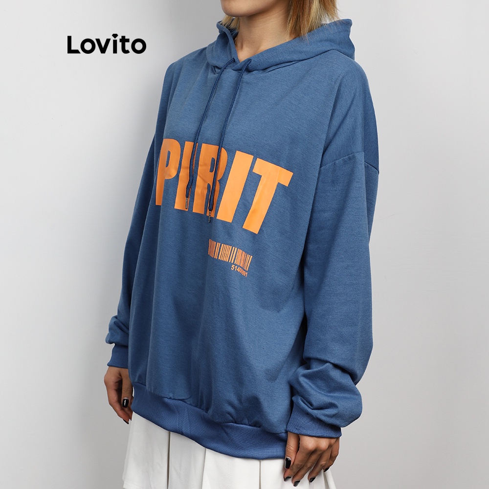 Áo nỉ mũ trùm đầu in chữ Lovito L07996 (màu xanh dương) | BigBuy360 - bigbuy360.vn