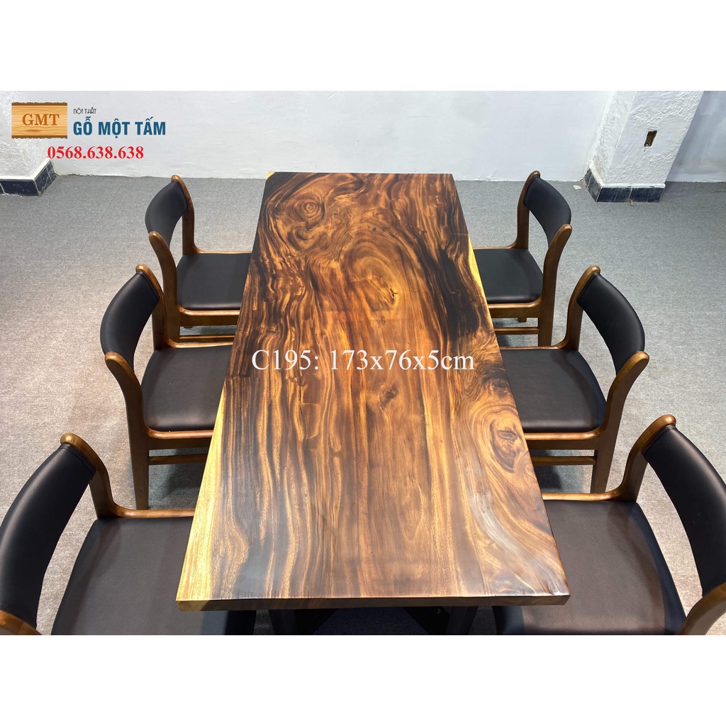 Bàn ăn bằng gỗ me tây nguyên tấm 1m73 hai cạnh tự nhiên gỗ tự nhiên