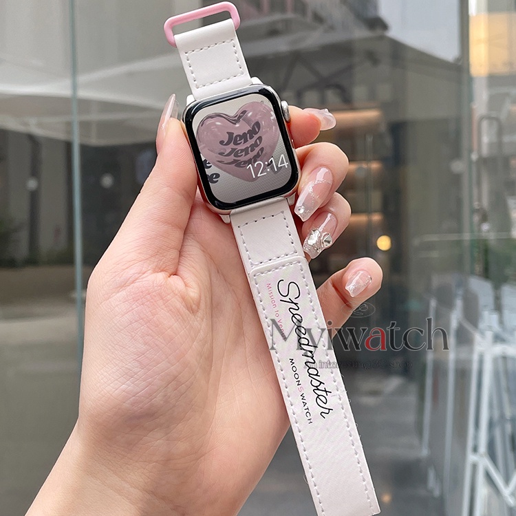Mới Dây Đeo Bằng Da Khóa Dán Cho Đồng Hồ iWatch Series 7 6 SE 5 3 2 1 41mm 45mm 40mm 44mm 42mm 38mm