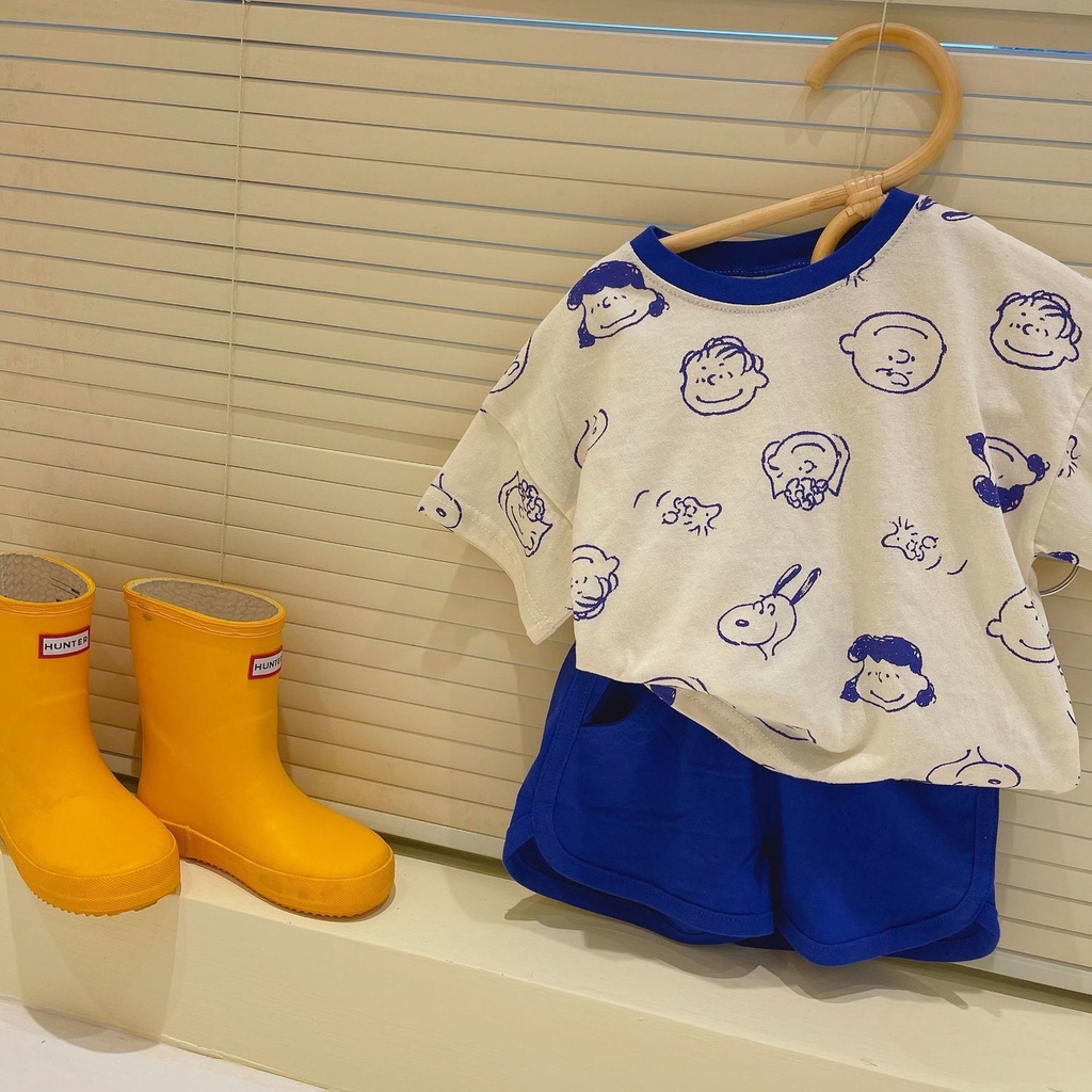 Set Áo Thun Cotton + Quần Lửng In Họa Tiết Hoạt Hình Phong Cách Hàn Quốc Thời Trang Mùa Hè Cho Bé