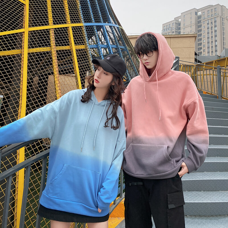 Áo Hoodie Tay Dài Form Rộng Phối Màu Gradient Phong Cách Cá Tính