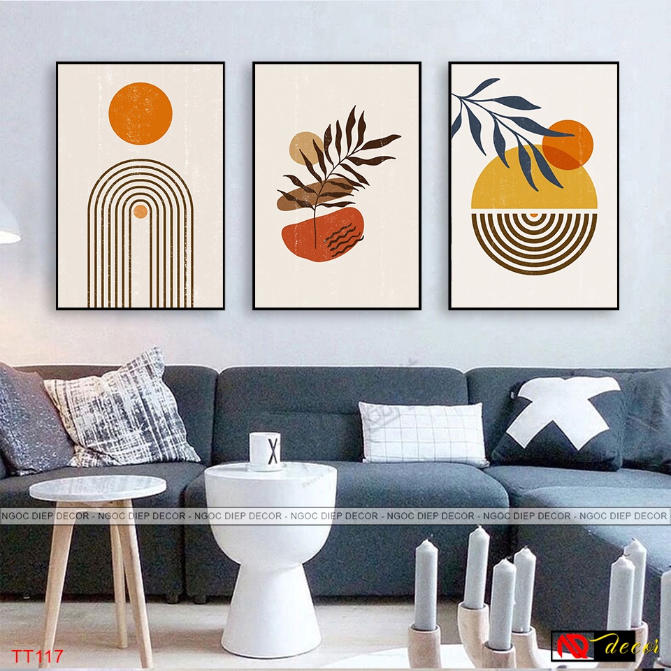 Tranh treo tường Phong Cách Boho decor phòng khách cao cấp trang trí nhà cửa vintage nghệ thuật hiện đại số hóa HĐ334