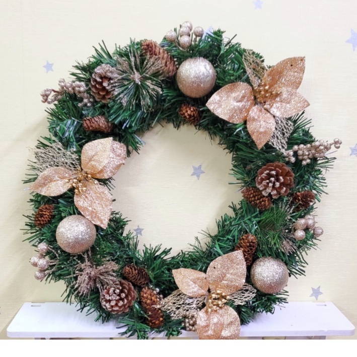 Vòng hoa Noel D10 Vòng Hoa Trang Trí Noel Vòng Nguyệt Quế Giáng Sinh Có Đèn