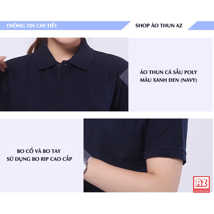 Áo thun nam nữ có cổ  màu xanh đen Navy trơn - Vải Cá sấu Poligan Thái