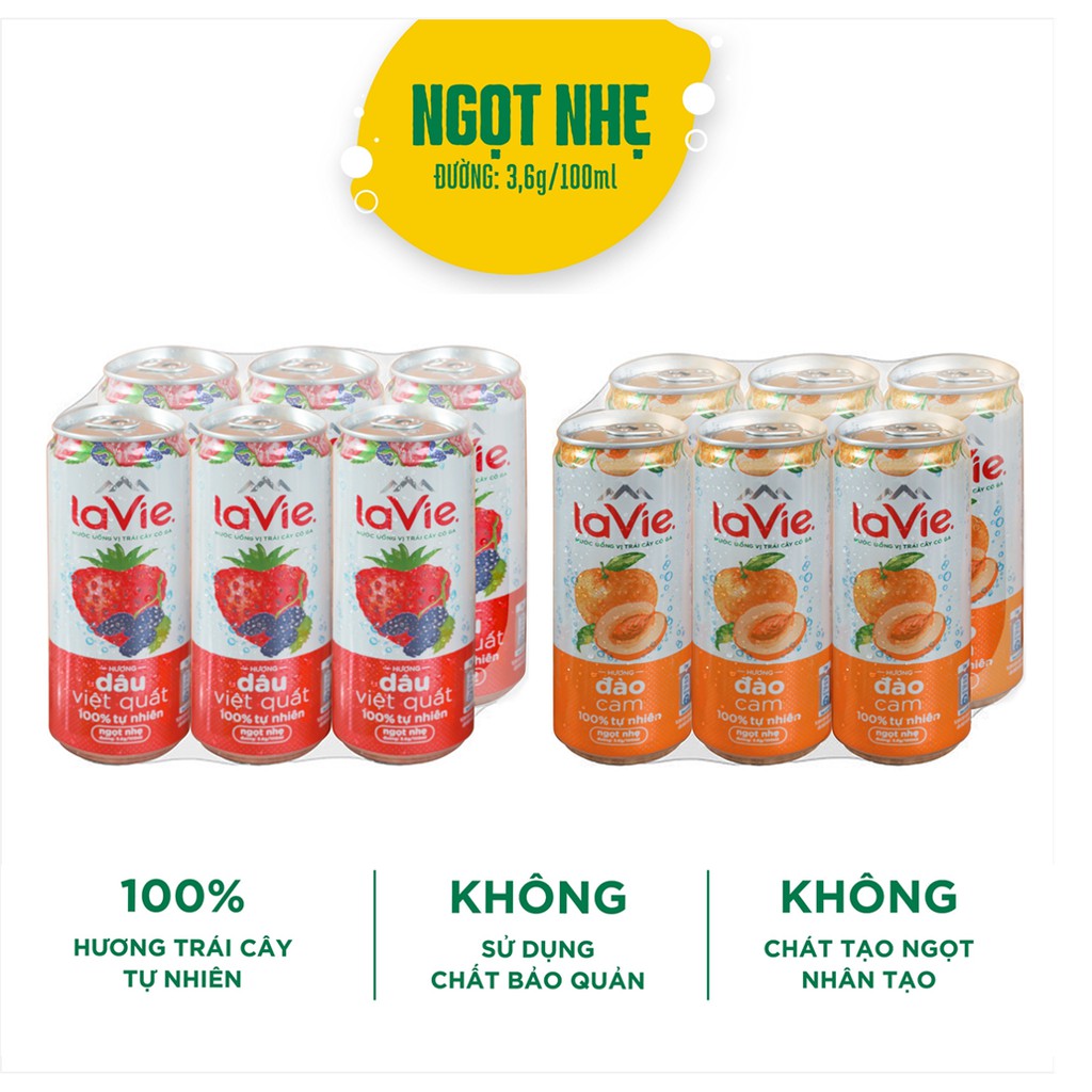 Thùng 12 lon Nước uống vị trái cây có ga La Vie (12 lon x 330ml/ lon)