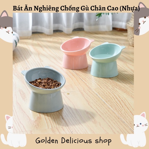 Bát Đơn Nghiêng 45 Độ Chống Gù - Chân Đế Cao 11cm - Chất Liệu Nhựa - 3 Màu Sang Xịn - Bát Ăn Chống Gù Cho Chó Mèo