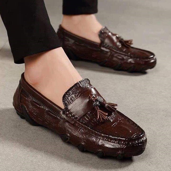 Giày lười vân cá sấu đế âm, Giày nam da bò cao cấp, Bảo Hành 12 tháng