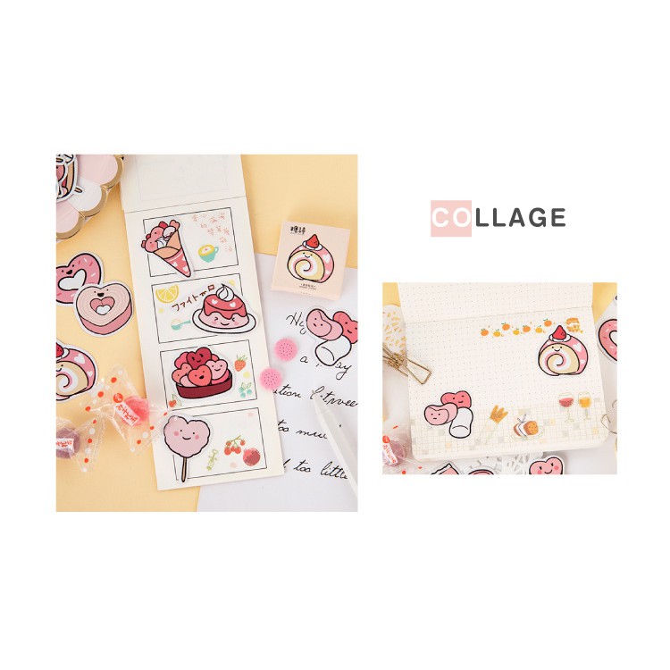 Hộp 45 miếng sticker mẫu bánh cuộn tròn đỏ