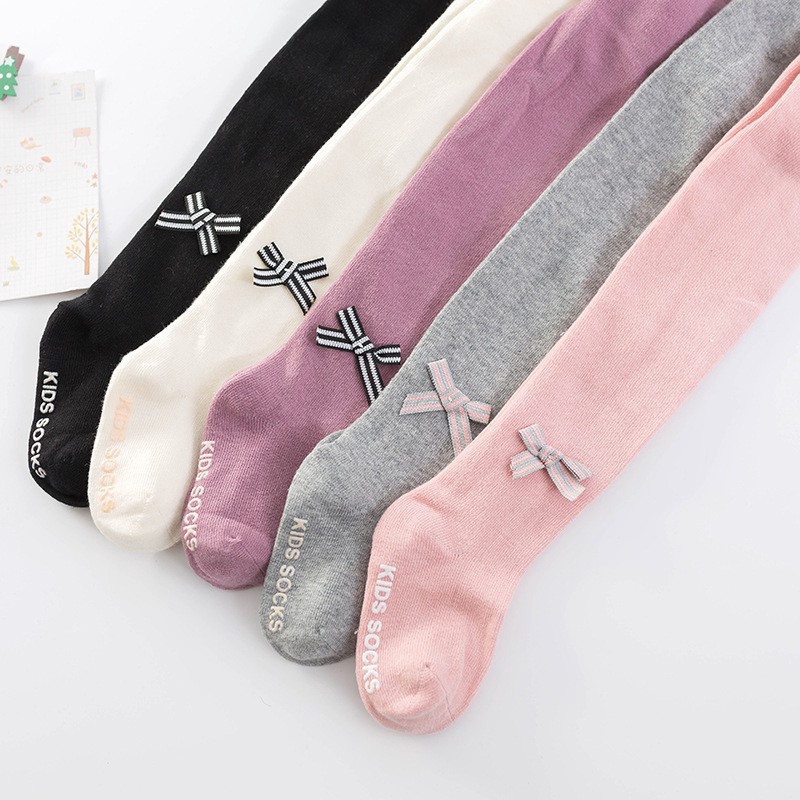 Quần Vớ Cotton Đính Nơ Đáng Yêu Giữ Ấm Cho Bé Gái