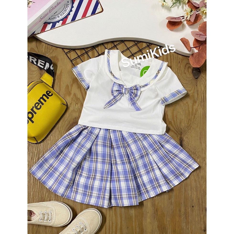 Sumikids Sét váy bé gái thủy thủ màu trắng