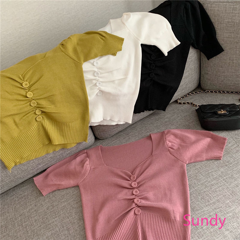 Áo Dệt Kim Ngắn Tay Cổ Chữ V Gợi Cảm Thời Trang Mùa Hè Cho Nữ