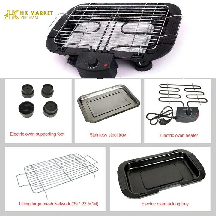 Bếp Nướng Không Khói Electric Barbecue Grill 2000W Cao Cấp Thép Không Gỉ