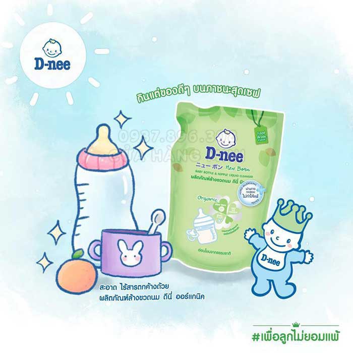 Combo 3 túi nước rửa bình và rau củ Dnee Thái Lan 600ml