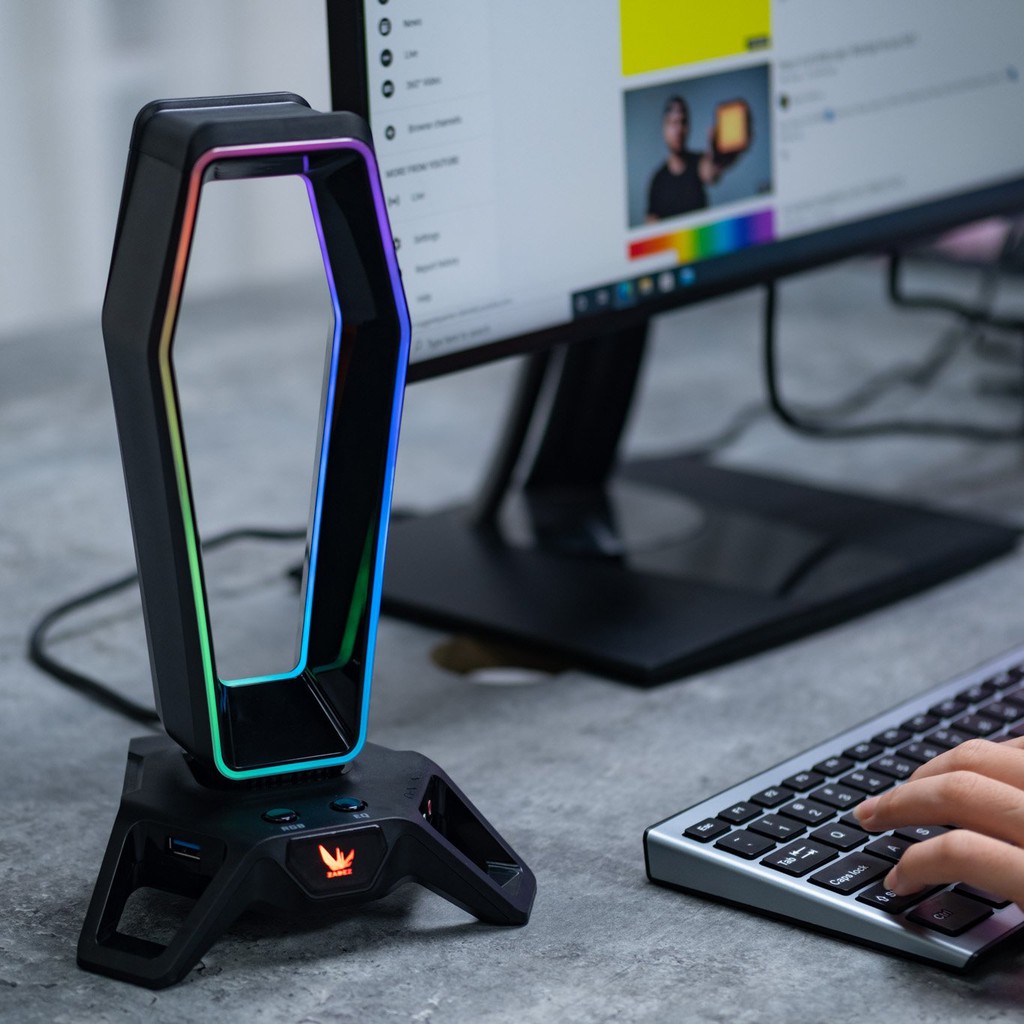 Giá treo Tai Nghe Gaming kiêm Hub USB 3.0 ZADEZ RGB ZEKE ZHS-702G + Soundcard 7.1 Surround Jack 3.5mm | Hàng Chính Hãng