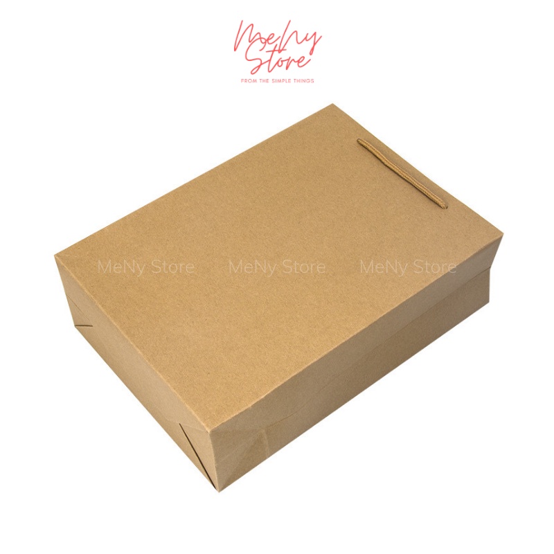 100 túi giấy đựng quà KRAFT TRƠN A5, túi giấy xi măng có quai loại dày 19x25x7cm