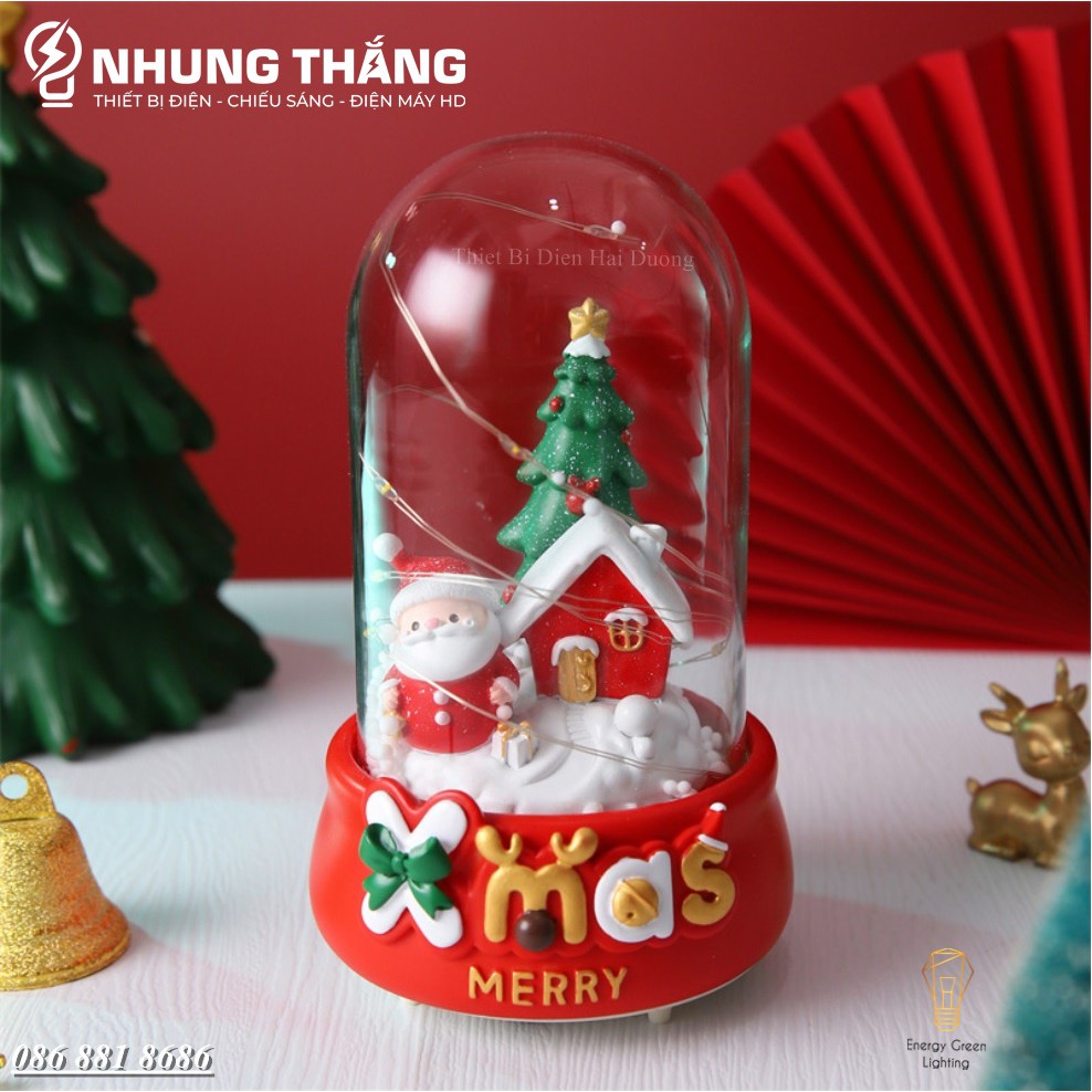 [Quà Tặng Giáng Sinh] Quả Cầu Phát Nhạc Ông Già Noel Và Người Tuyết - Siêu Dễ Thương - Có Đèn - Tặng Pin