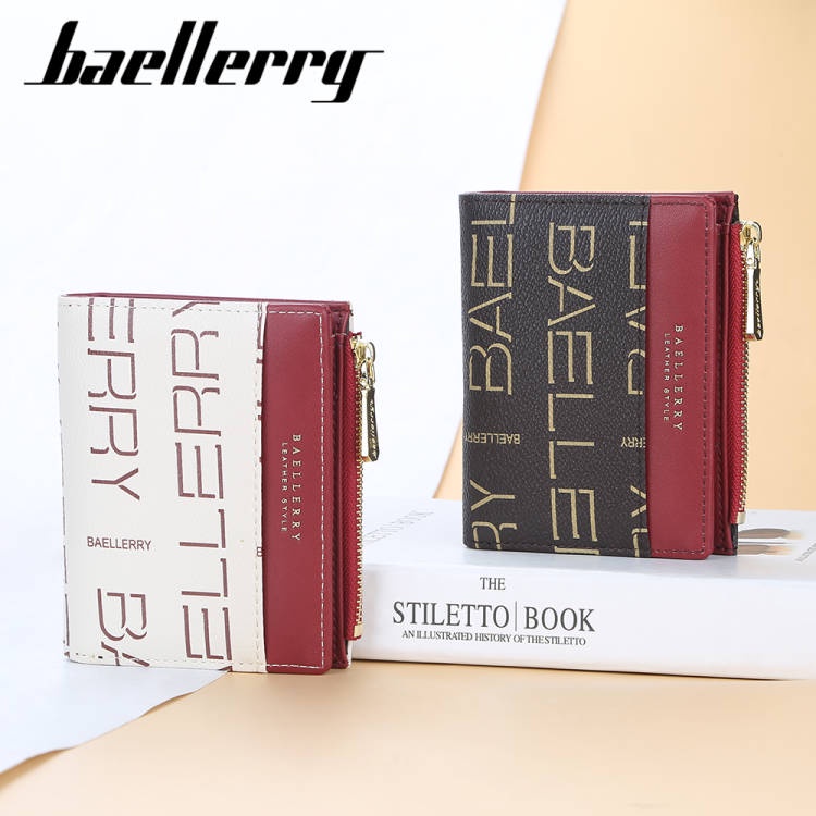 Ví ngắn BAELLERRY bằng da pu có logo in chữ thời trang cho nữ