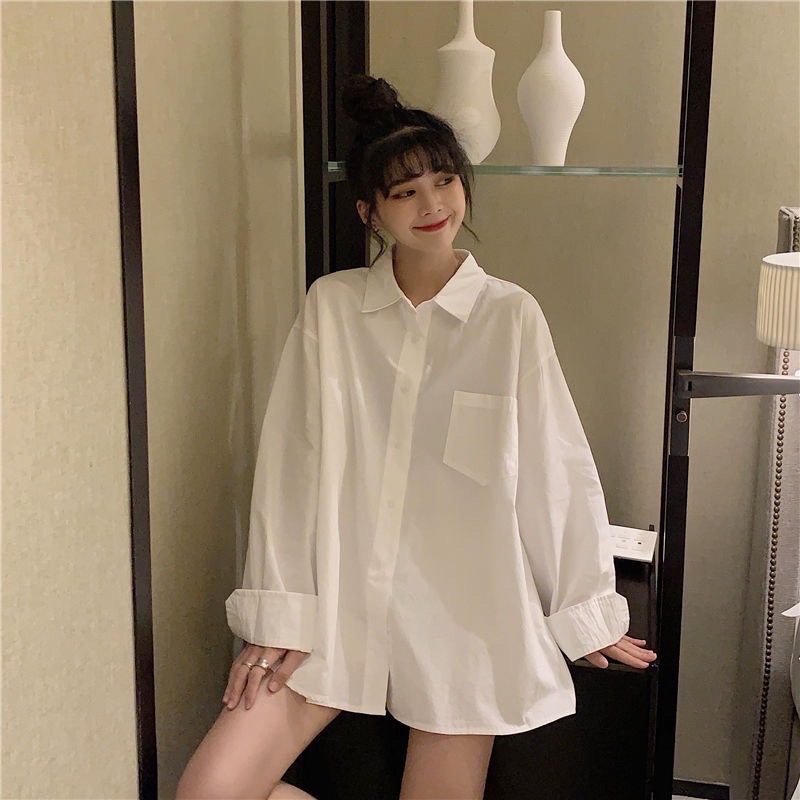 Áo Sơ Mi Trắng Trơn Basic Unisex- Áo Sơ Mi Túi Ngực Form Rộng Ulzzang Hot