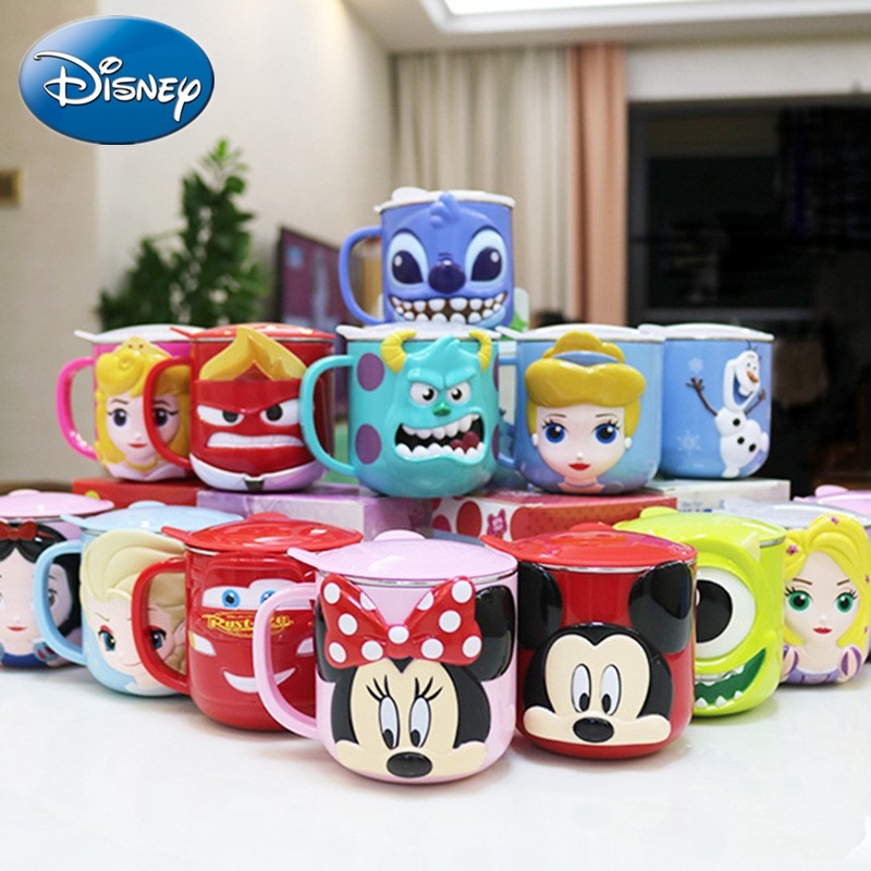Cốc Uống Nước Bằng Thép Không Gỉ Có Nắp Đậy Chống Rơi In Hoạt Hình Disney Dễ Thương Cho Bé