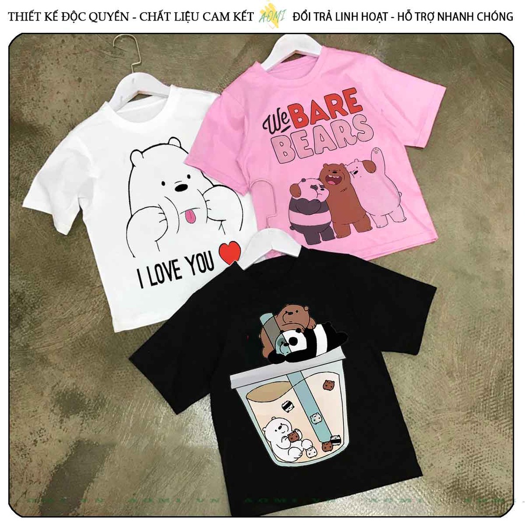 ÁO THUN WE ARE BEARS 3 CON GẤU UNISEX PHÔNG NAM NỮ GIA ĐÌNH  ĐEN TRẮNG HỒNG SIZE TRẺ EM CHO BÉ TRAI GÁI