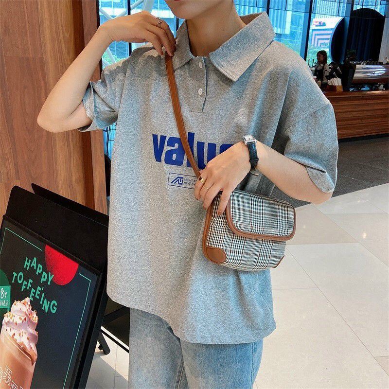 Áo Thun Cổ Bẻ Polo Form Rộng Tay Lỡ in Chữ VALUE Năng Động, Cá Tính Q029