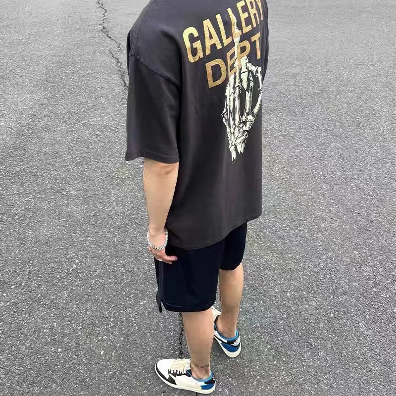 GALLERY DEPT Skull hand bone old washed printed round neck letter couple loose casual T-shirt