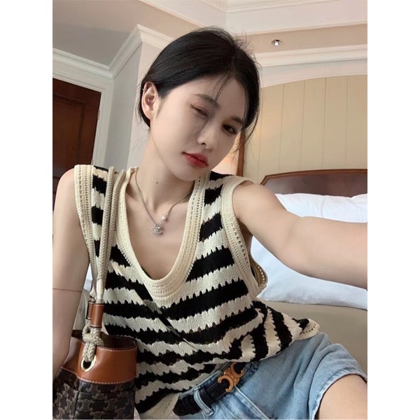 Áo ba lỗ len mongtoghi kẻ ngang mùa hè phong cách cá tính Aimee closet