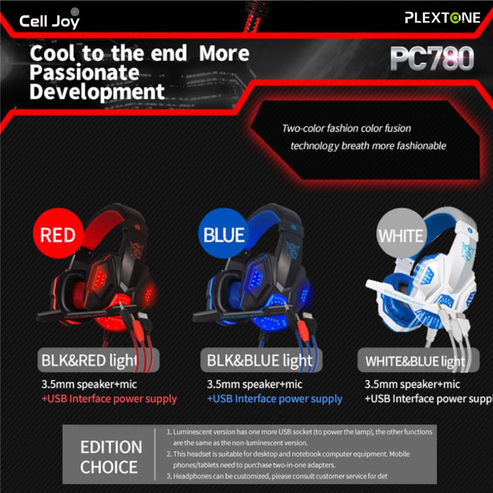 Tai nghe chụp tai Gaming Plextone PC780 phiên bản đèn LED Bass HD có Mic chuyên game