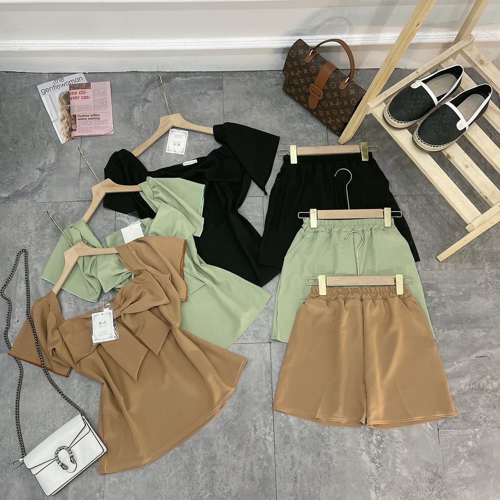 Set Nơ Ngực Cổ Vuông Mix Quần Sooc | BigBuy360 - bigbuy360.vn