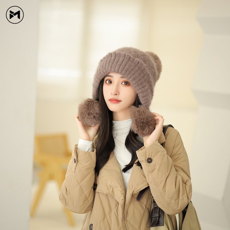 Mũ Len Đan Giữ Ấm Tai Thời Trang Thu Đông Hàn Quốc Cho Trẻ Em