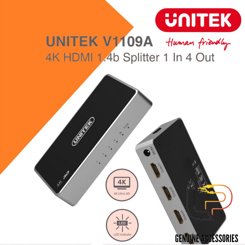 BỘ CHIA HDMI 1 RA 4 HỖ TRỢ 4K UNITEK V1109A