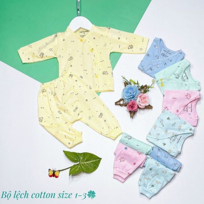 Bộ Quần Áo Dài Sơ Sinh Leelee Kid Cúc Lệch, Vải Cotton Màu Họa Tiết