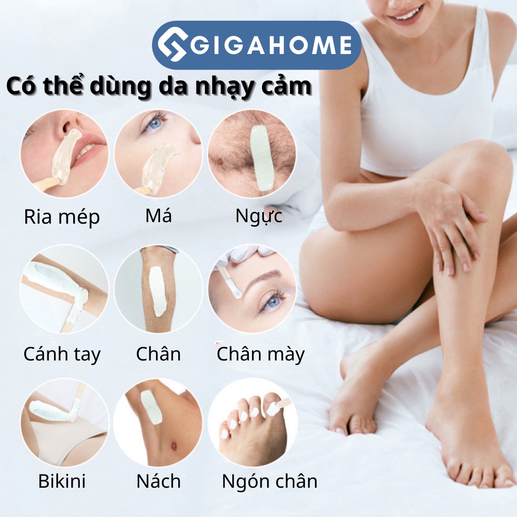 [CHE TÊN] Sáp Wax Lông Nóng Sữa Dừa Cao Cấp GIGAHOME Siêu Bám Lông, Dùng Cho Da Nhạy Cảm Tặng Que