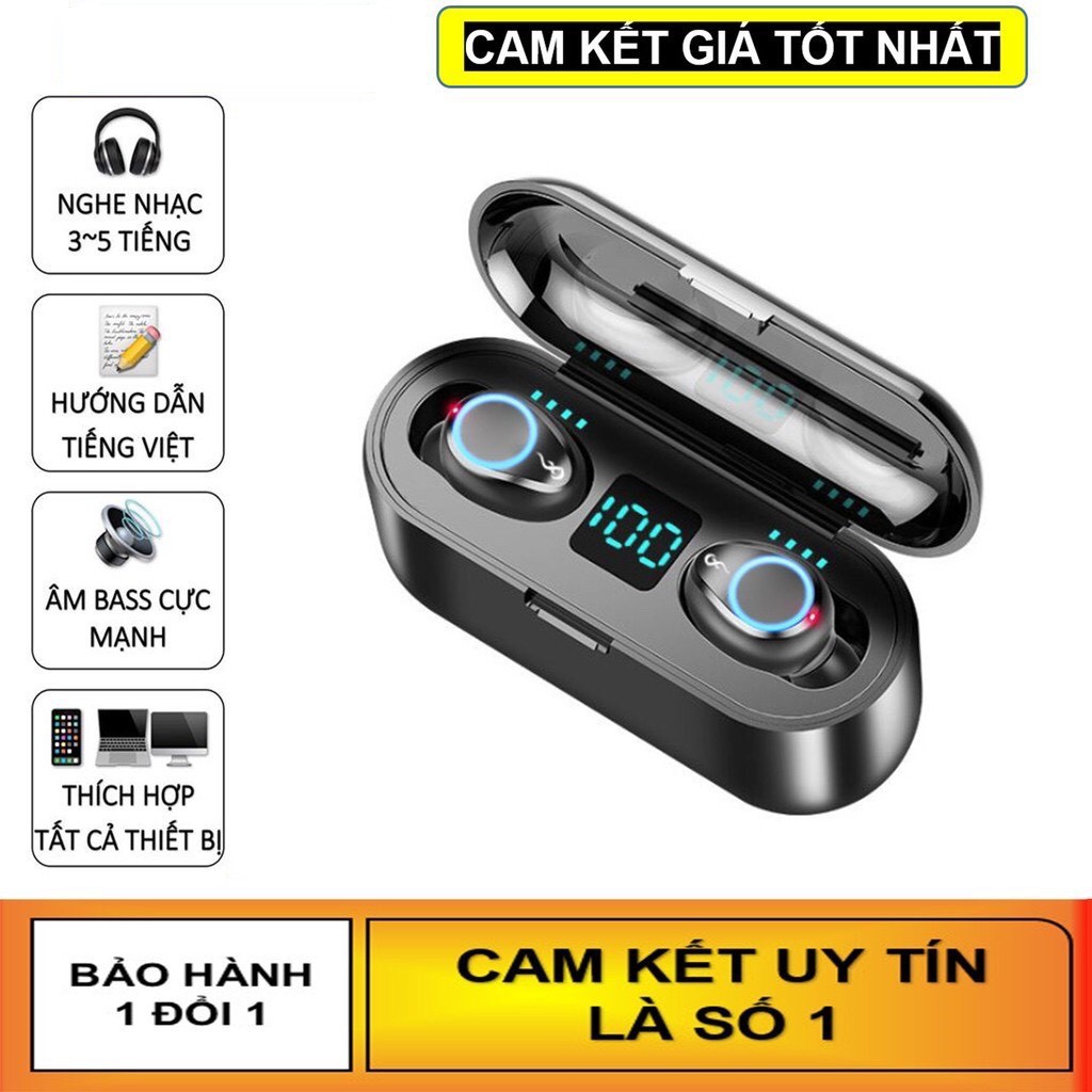 [ÂM TỐT- PIN TRÂU]Tai Nghe Bluetooth AMOI F9 bản PRO Quốc Tế kiêm sạc dự phòng 2000mAh,điều khiển cảm ứng, màn led