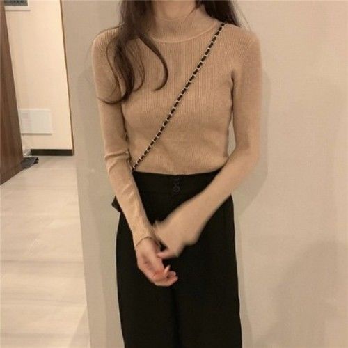 Áo dệt kim dài tay cổ cao thiết kế thời trang cho nữ